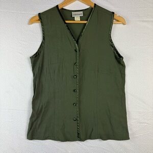 Vintage 1990s Fashion Bug Green Button Down Sleeveless Blouse Size Medium